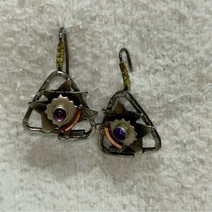 Silver‎ and Purple Filigree Drop Earrings with Intricate Design